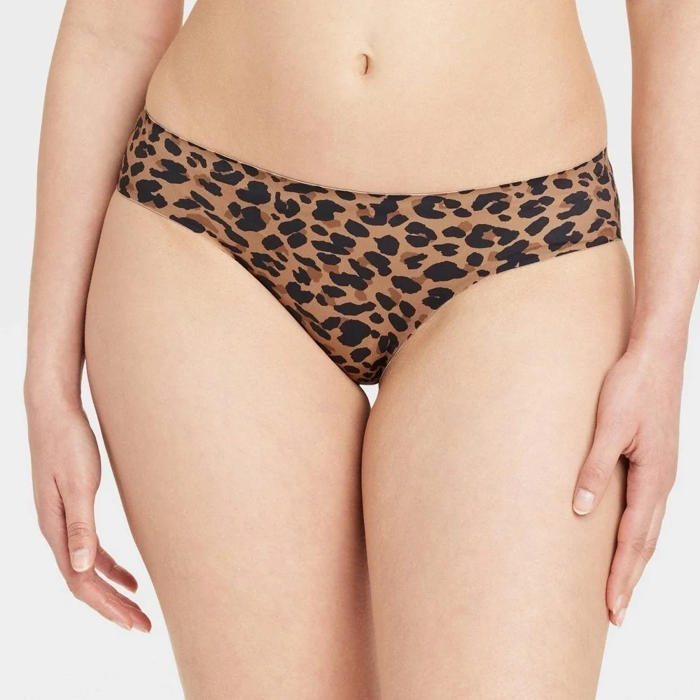 Auden Leopard Print Bikini Panties Womens L Brown Microfiber No Show NWT